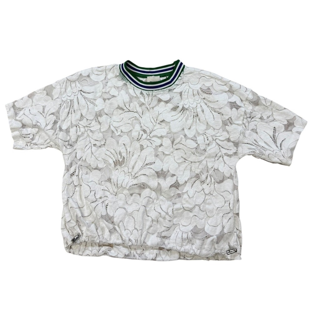 Maeve Anthropologie Short-Sleeve Cropped Lace Pullover Top White Coastal Preppy - Picture 3 of 7